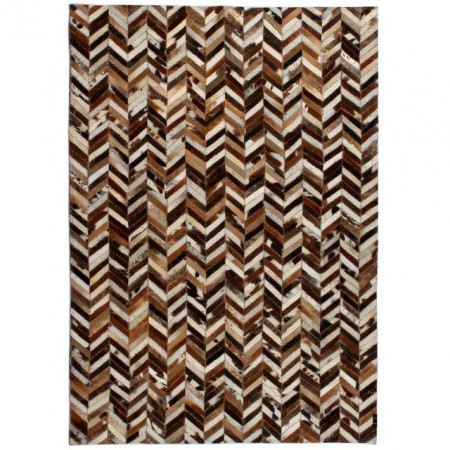 Covor piele naturala, mozaic 80x150 cm zig-zag Maro/alb