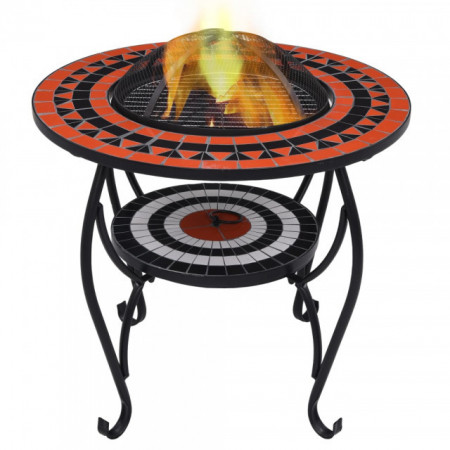 Masa cu vatra de foc, mozaic, caramiziu si alb, 68 cm, ceramica