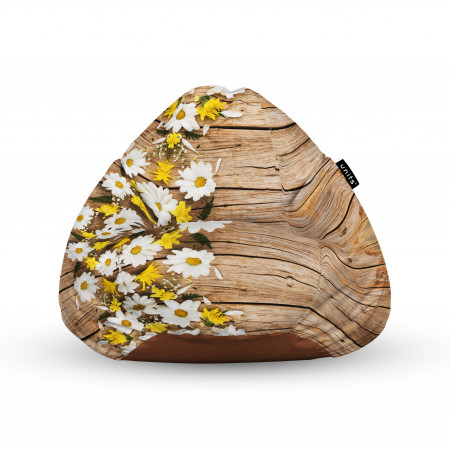 Fotoliu Units Puf (Bean Bags) tip para, impermeabil, cu maner, lemn maro cu flori albe si galbene