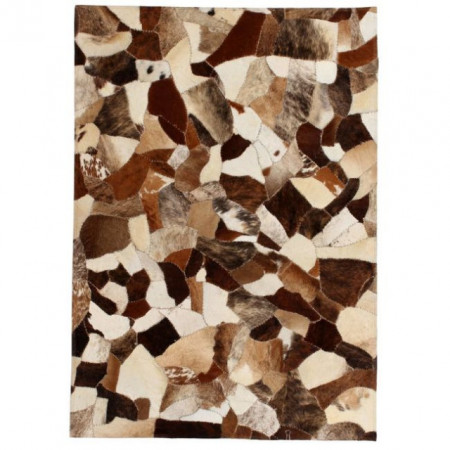 Covor piele naturala, mozaic, 120x170 cm Maro/alb