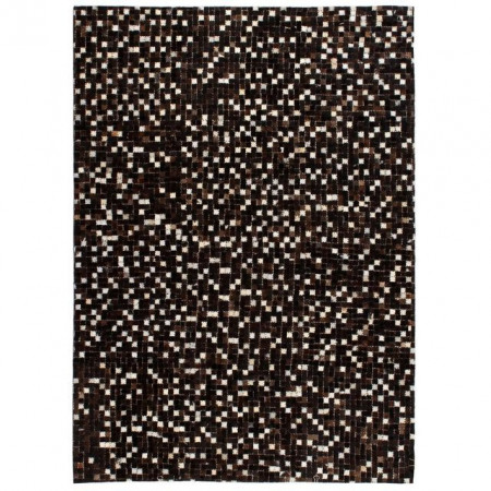 Covor piele naturala, mozaic, 80x150 cm, patrate, negru/alb