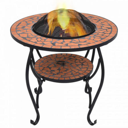 Masa cu vatra de foc, mozaic, caramiziu, 68 cm, ceramica
