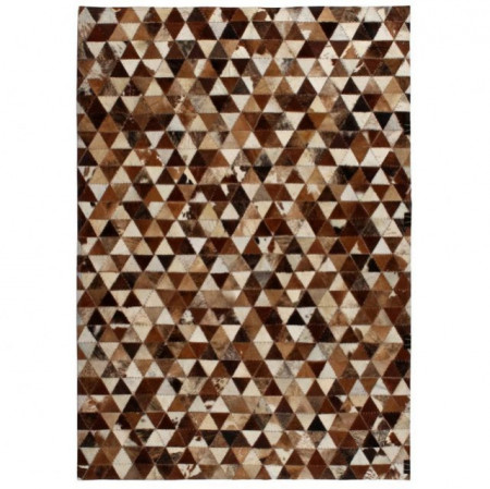 Covor piele naturala, mozaic, 80x150 cm Triunghiuri Maro/alb