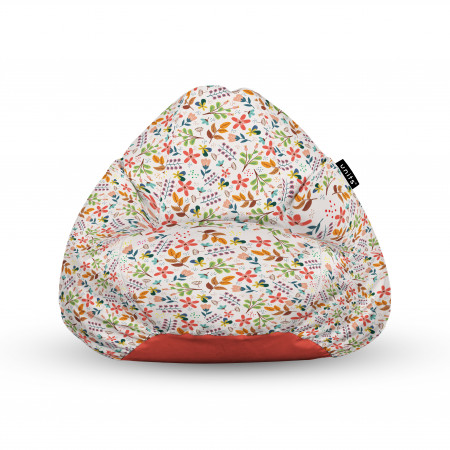 Fotoliu Units Puf (Bean Bags) tip para, impermeabil, cu maner, alb cu flori multicolore