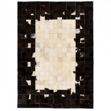 Covor piele naturala, mozaic, 160x230 cm Patrate Negru/alb - Img 1