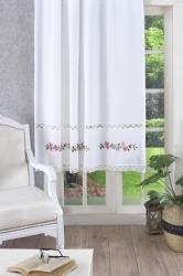 PR045 Roz Perdea de bucatarie din bumbac cu dantela - diferite dimensiuni