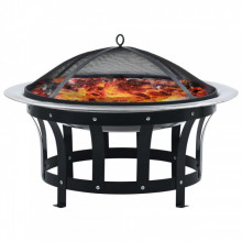 Vatra de foc de exterior cu gratar, 76 cm, otel inoxidabil - Img 2