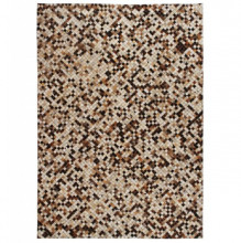 Covor piele naturala, din petice, 160x230cm, patrate, maro/alb - Img 1