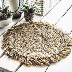 Mat Rotund din Rafie Fringe - Natural, Bazar Bizar - Img 4