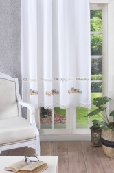 PR045 Alba Perdea de bucatarie din bumbac cu dantela - diferite dimensiuni