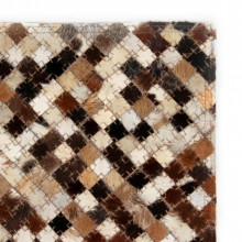 Covor piele naturala, din petice, 160x230cm, patrate, maro/alb - Img 3