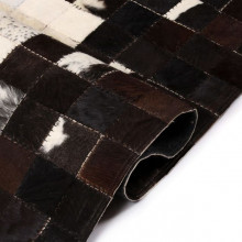Covor piele naturala, mozaic, 160x230 cm Patrate Negru/alb - Img 4