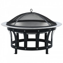 Vatra de foc de exterior cu gratar, 76 cm, otel inoxidabil - Img 1