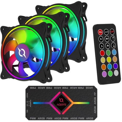 Kit 3 ventilatoare 120 mm ARGB cu telecomanda si controller AQIRYS Vela