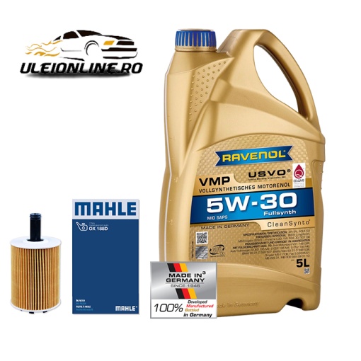 Pachet schimb ulei Ravenol VMP SAE 5W-30 5L+ filtru ulei MAHLE pentru grupul VAG - VW AUDI SKODA SEAT 1.9TDI, 2.0TDI