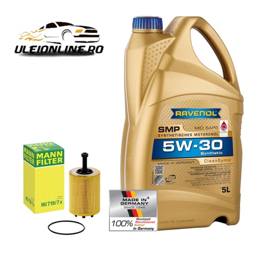 Pachet schimb ulei Ravenol SMP 5W-30 5L+ filtru ulei MANN pentru grupul VAG - VW AUDI SKODA SEAT 1.9TDI, 2.0TDI