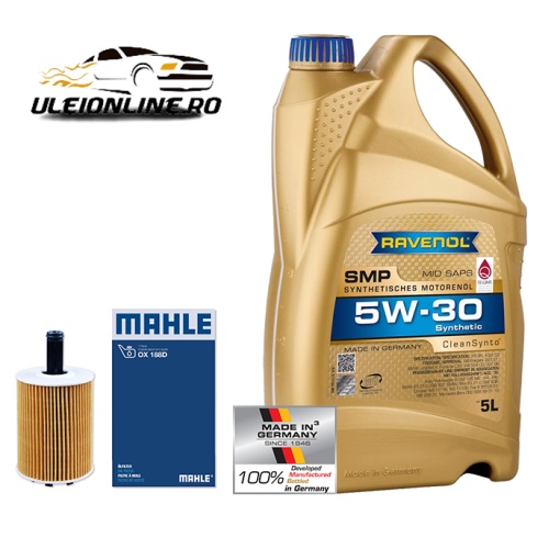 Pachet schimb ulei Ravenol SMP SAE 5W-30 5L+ filtru ulei MAHLE pentru grupul VAG - VW AUDI SKODA SEAT 1.9TDI, 2.0TDI
