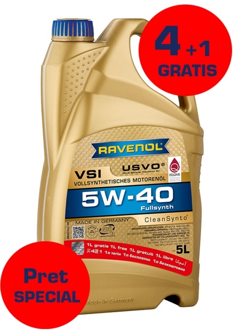 Ulei motor RAVENOL VSI SAE 5W-40 USVO 5 L (la pret de 4L), 1111130-A05, integral sintetic