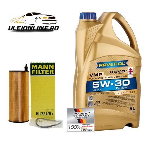 Pachet schimb ulei Ravenol VMP SAE 5W-30 5L+ filtru ulei MANN pentru BMW X3 E83 LCI, 2.0d - tip motor N47
