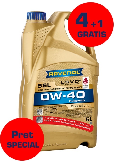 Ulei motor RAVENOL SSL SAE 0W-40 USVO 5 L (la pret de 4L),1111108-005, integral sintetic
