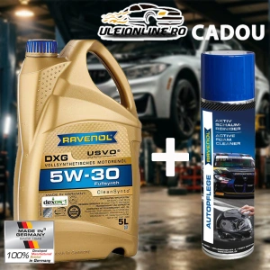 RAVENOL DXG SAE 5W-30 USVO 5 L - CADOU Spray cu spumă de curățare - ulei motor integral sintetic - Chrysler MS-13340,MS-6395,Fiat 9.55535-CR1, Ford WSS-M2C929-A