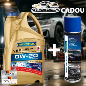 RAVENOL VSE SAE 0W-20 USVO 5 L (Aktion), CADOU Spray cu spumă de curățare - ulei motor masini hibride integral sintetic, VW 508 00, VW 509 00, Porsche C20