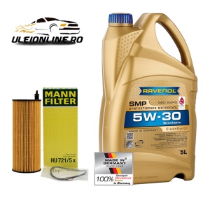 Pachet schimb ulei Ravenol SMP SAE 5W-30 5L+ filtru ulei MANN pentru BMW X3 E83 LCI, 2.0d - tip motor N47