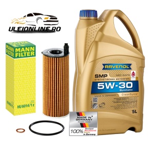 Pachet schimb ulei Ravenol SMP SAE 5W-30 5L+ filtru ulei MANN pentru BMW Seria 2, Seria 3, Seria 4; F23, F30, F31, F34 GT, F36; 230i, 320i, 420i - tip motor B48