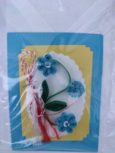 Mini Felicitare cu floare si petale 3D lucrate manual cod 45980