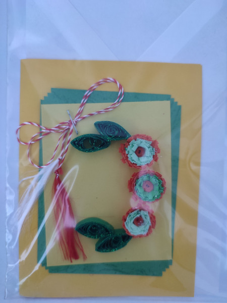 Felicitare cu floare si petale 3D lucrata manual cod 45981