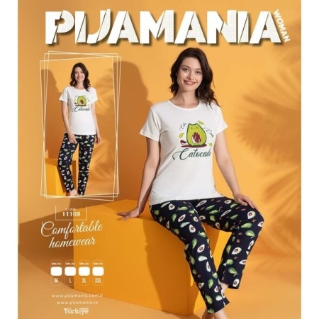Pijama dama cu maneca scurta si pantaloni lungi model nou cod x5429