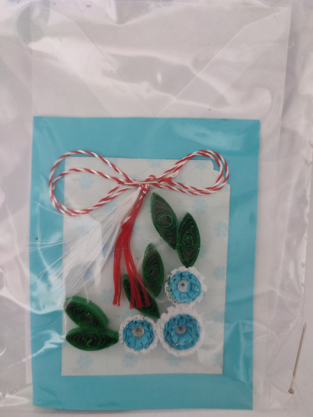 Felicitare cu floare si petale 3D lucrata manual cod 45992