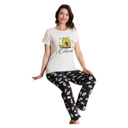 Pijama dama cu maneca scurta si pantaloni lungi model nou cod x5431
