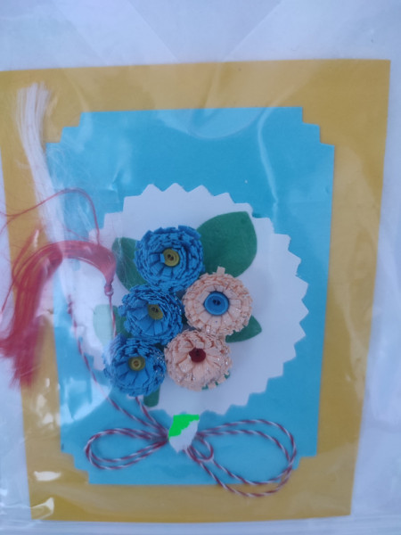 Felicitare cu floare si petale 3D lucrat manual cod 45964
