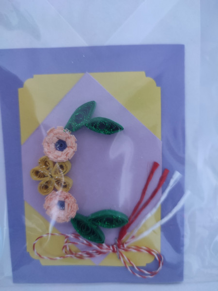 Felicitare cu floare si petale 3D lucrata manual cod 45986