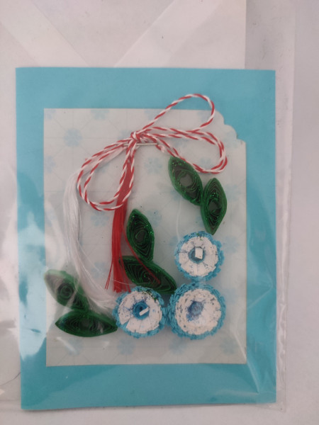 Mini Felicitare cu floare si petale 3D lucrate manual cod 45976