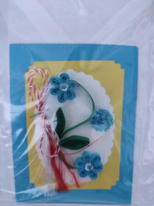 Mini Felicitare cu floare si petale 3D lucrate manual cod 45980 - Img 1