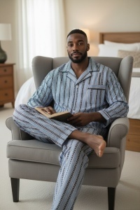 Pijama cu maneca lunga si pantaloni lungi din bumbac pentru barbati COD PJ-346