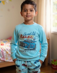 Pijama cu maneca lunga si pantaloni lungi din bumbac pentru copii COD PJ-127