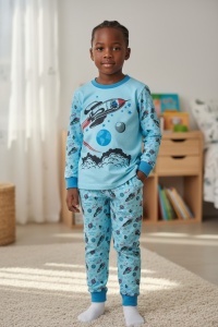 Pijama cu maneca lunga si pantaloni lungi din bumbac pentru copii COD PJ-137
