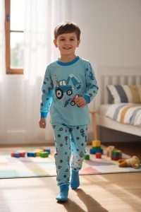 Pijama cu maneca lunga si pantaloni lungi din bumbac pentru copii COD PJ-147