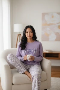 Pijama cu maneca lunga si pantaloni lungi din bumbac pentru dama COD PJ-233