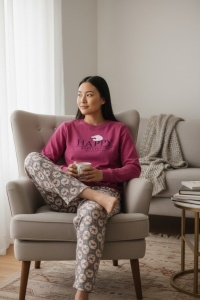 Pijama cu maneca lunga si pantaloni lungi din bumbac pentru dama COD PJ-243