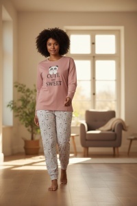 Pijama cu maneca lunga si pantaloni lungi din bumbac pentru dama COD PJ-263