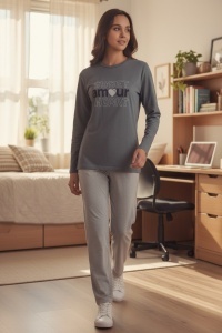 Pijama cu maneca lunga si pantaloni lungi din bumbac pentru dama COD PJ-283