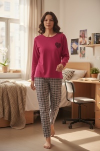 Pijama cu maneca lunga si pantaloni lungi din bumbac pentru dama COD PJ-303
