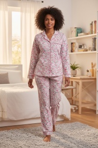 Pijama cu maneca lunga si pantaloni lungi din bumbac pentru dama COD PJ-334