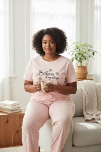 Pijama cu maneca scurta si pantaloni lungi din bumbac pentru dama COD PJ-223