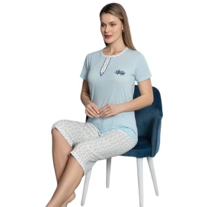 Pijama dama cu maneca scurta si pantaloni 3 sfert cod x5558
