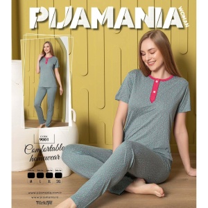 Pijama dama cu maneca scurta si pantaloni lungi din bumbac cod x2909